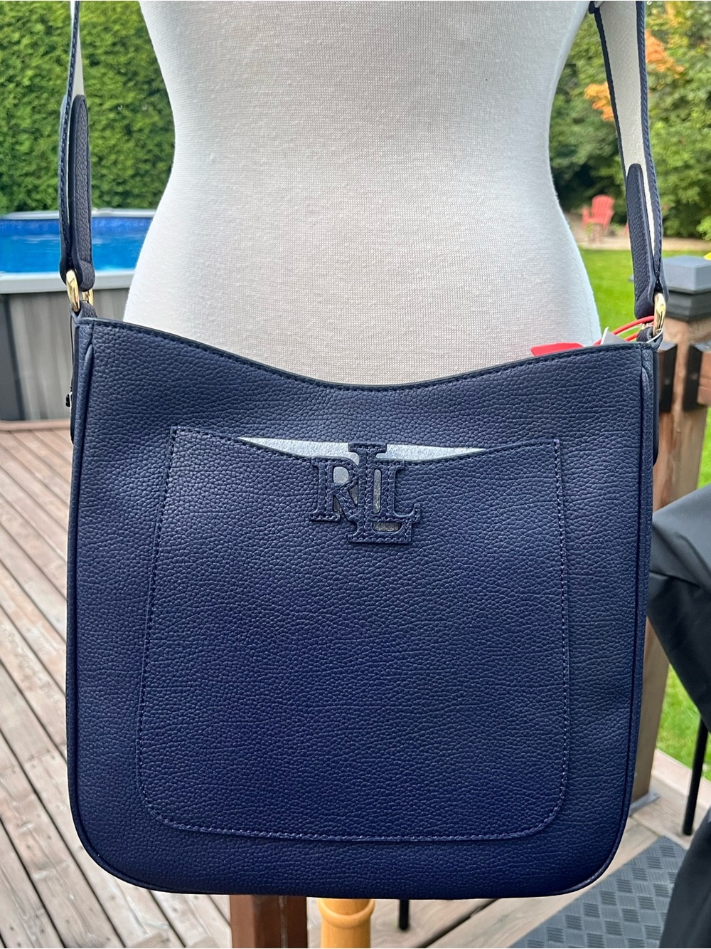Ralph Lauren Navy Pebbled Leather Crossbody Shoulder Bag